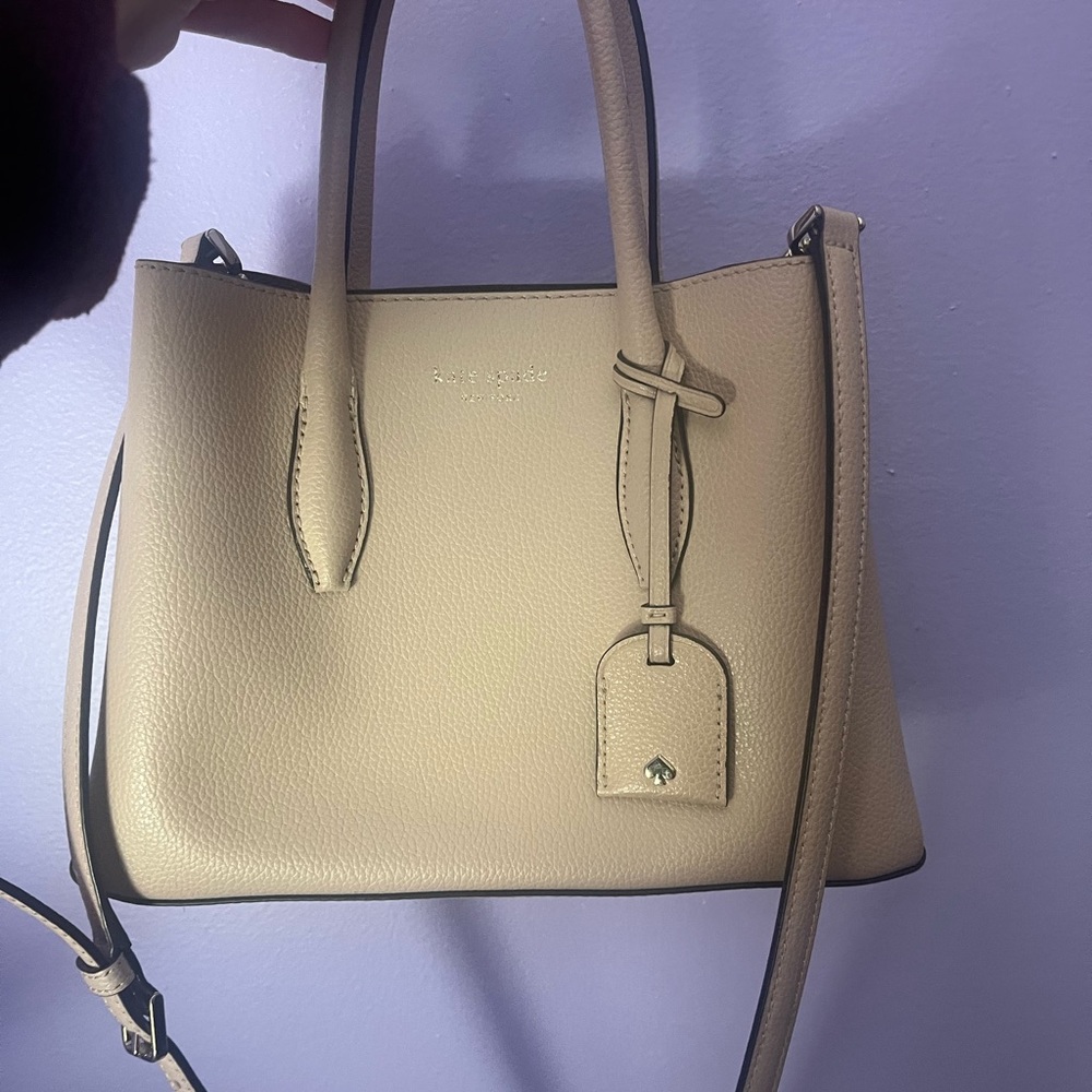 kate spade taupe leather satchel with detachable strap
